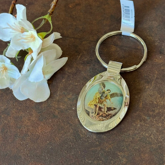 Archangel Michael oval key ring protection gift Australia spiritual jewellery for strength guidance and emotional support