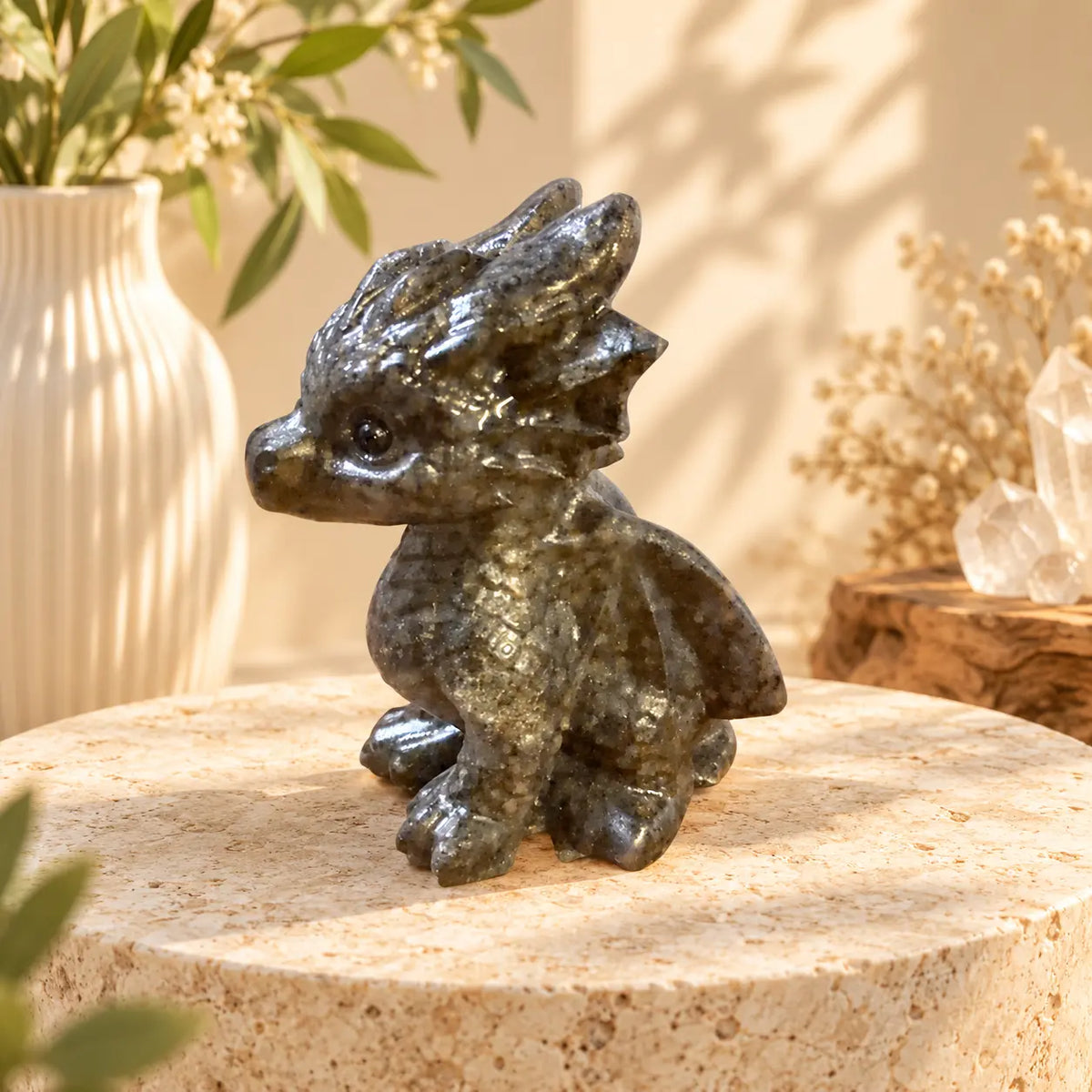 Astrophyllite dragon carving side view
