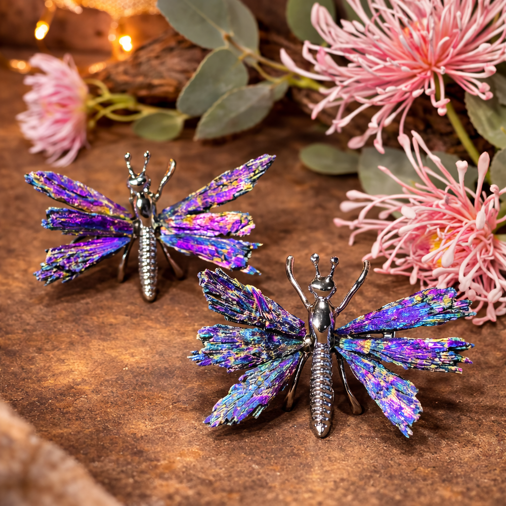 Aura Tourmaline butterfly crystal carving, spiritual healing crystal butterfly, protection crystal décor, emotional healing gift, colourful aura crystal butterfly