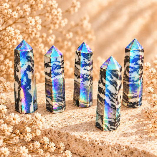 Zebra Jasper electroplated tower crystal grounding protection manifestation healing crystal tower