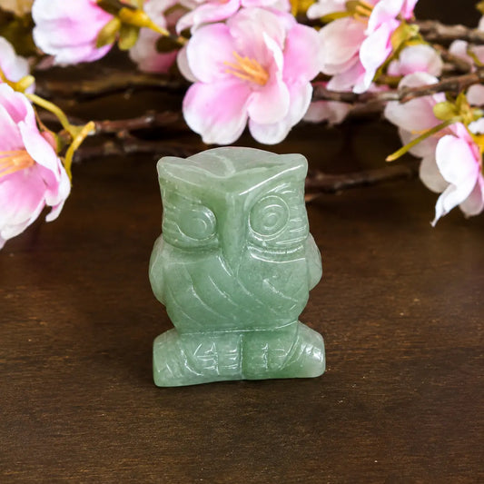 Owl Crystal Carving – Green Aventurine or Obsidian