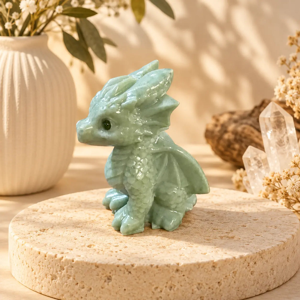 Side view of Dushan Jade crystal dragon carving Piece B