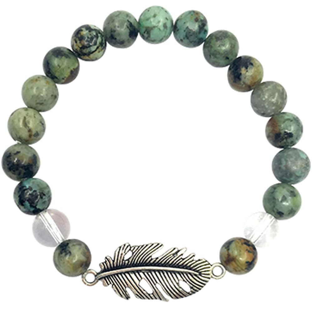 African Turquoise & Clear Quartz Bracelet – Spiritual Growth & Clarity