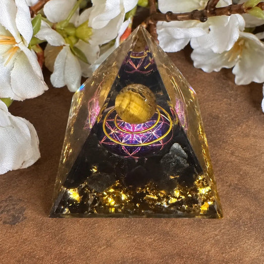 Black Obsidian & Tiger’s Eye Orgonite Pyramid