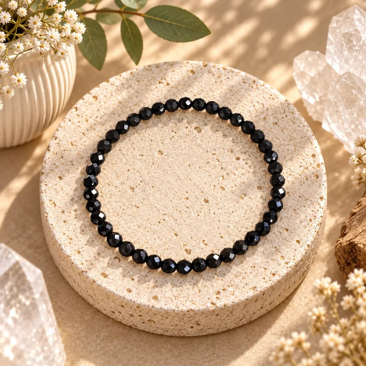 Black Obsidian 4mm faceted crystal bead bracelet