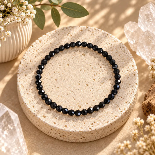 Black Obsidian 4mm faceted crystal bead bracelet