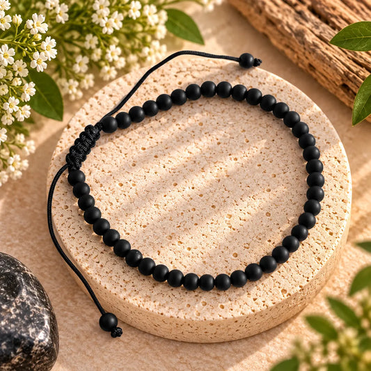 Black Onyx Matte Finish Unisex Adjustable Bracelet 4mm – Protection, Strength & Grounding