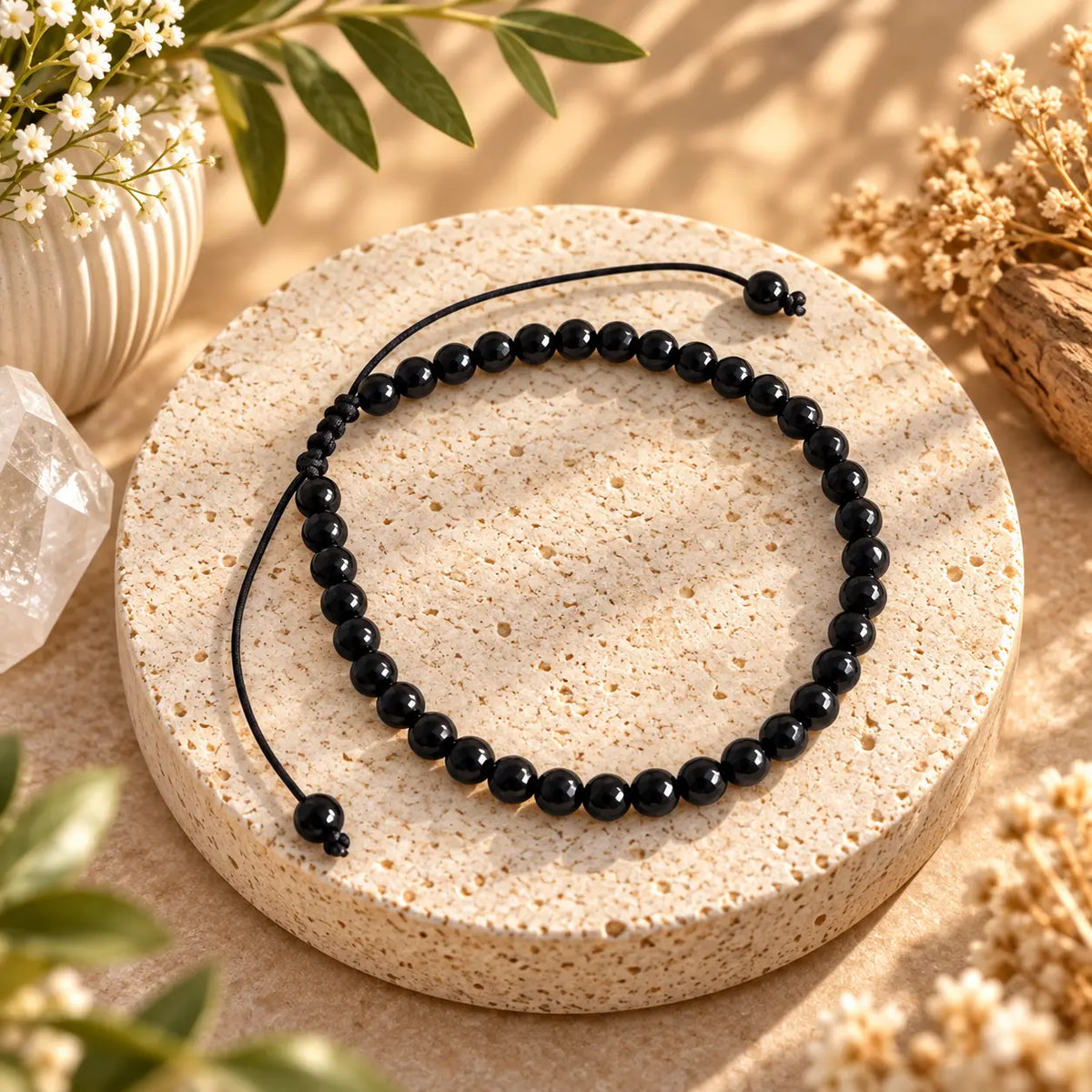 Black Onyx 4mm beaded bracelet with adjustable cord