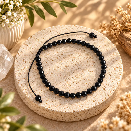 Black Onyx 4mm beaded bracelet with adjustable cord