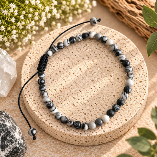 Black Web Jasper Bracelet – Unisex Adjustable Crystal Bracelet for Grounding, Emotional Healing & Spiritual Protection