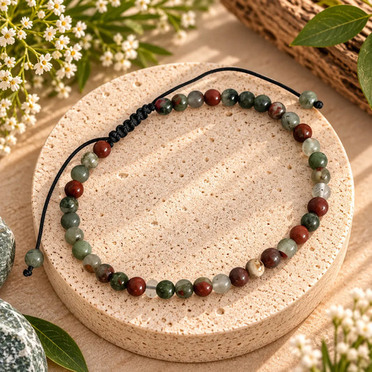 Bloodstone Bracelet 4mm – Unisex Adjustable Crystal Bracelet for Protection, Strength & Grounding