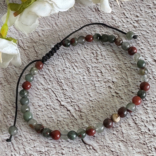 Bloodstone Bracelet 4mm – Unisex Adjustable Crystal Bracelet for Protection, Strength & Grounding