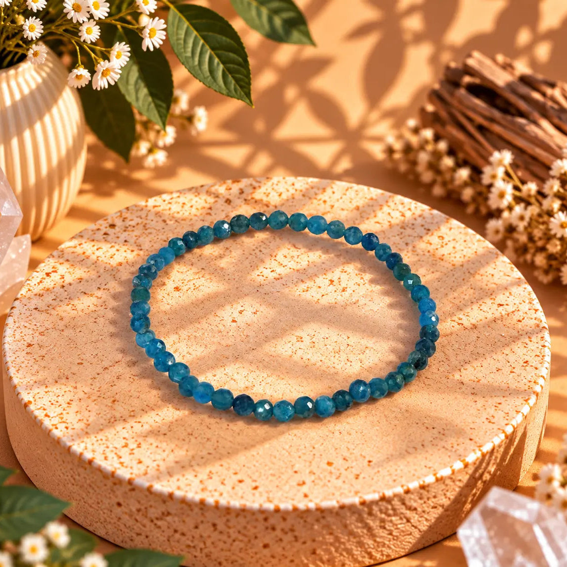 Blue Apatite 4mm faceted crystal bead bracelet