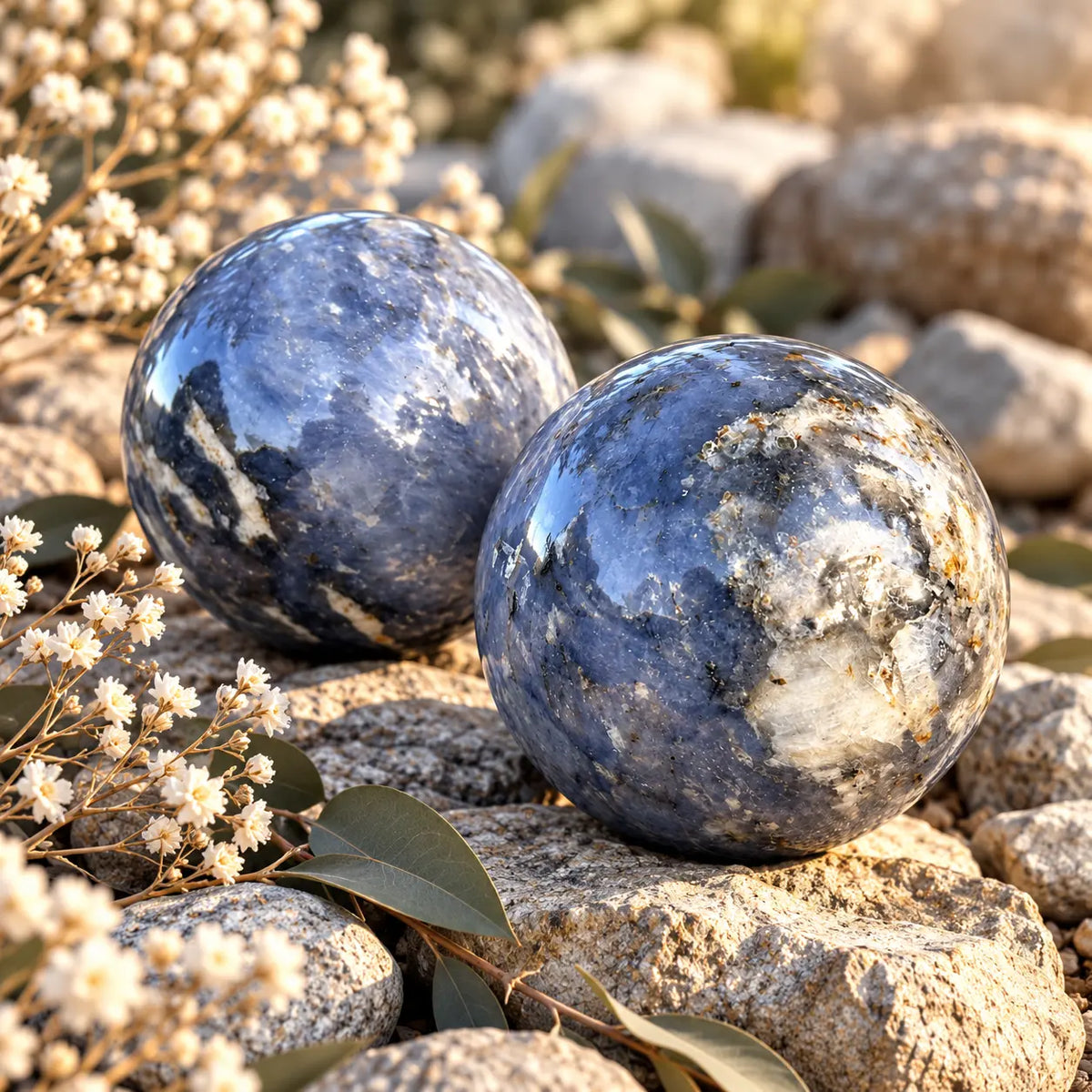 Blue Devil crystal sphere with polished blue-grey natural patterning
