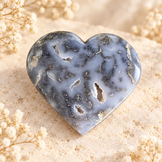 Moss Agate Crystal Heart 165g, exact photographed polished natural crystal heart for abundance, growth and renewal