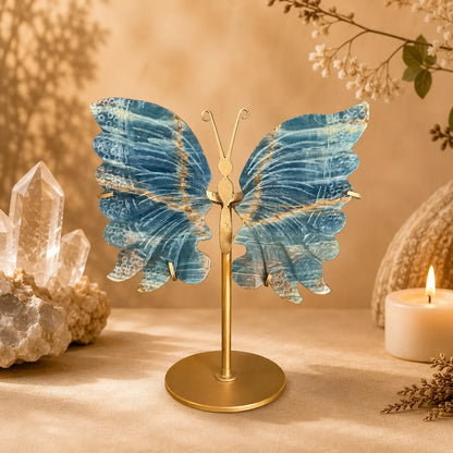 Blue Onyx Crystal Wings on Butterfly Stand – Spiritual Healing & Protection