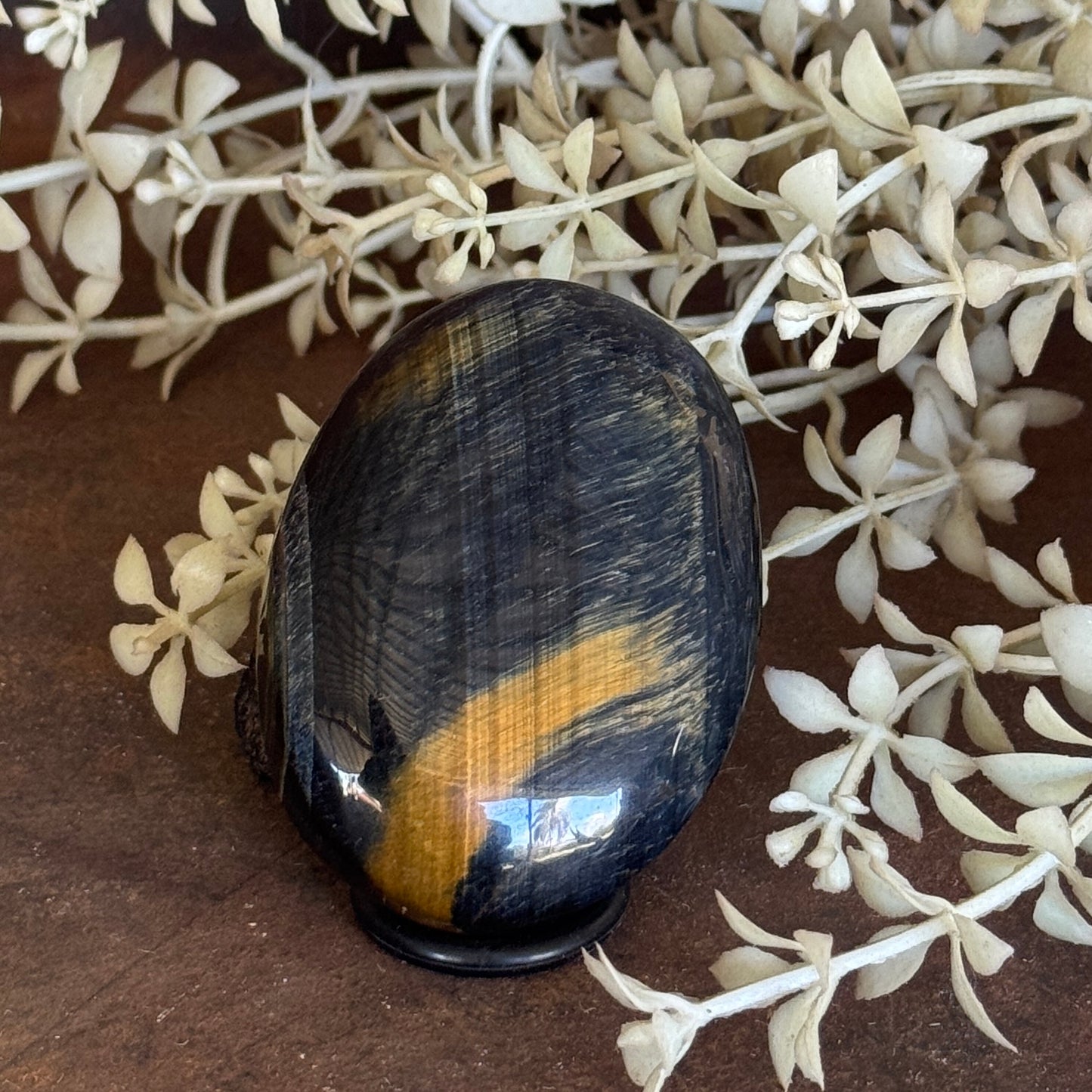 Blue Tiger Eye Palm Stone for Spiritual Protection, Intuition, Grounding, and Meditation.