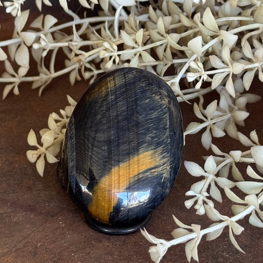 Blue Tiger Eye Palm Stone for Spiritual Protection, Intuition, Grounding, and Meditation.