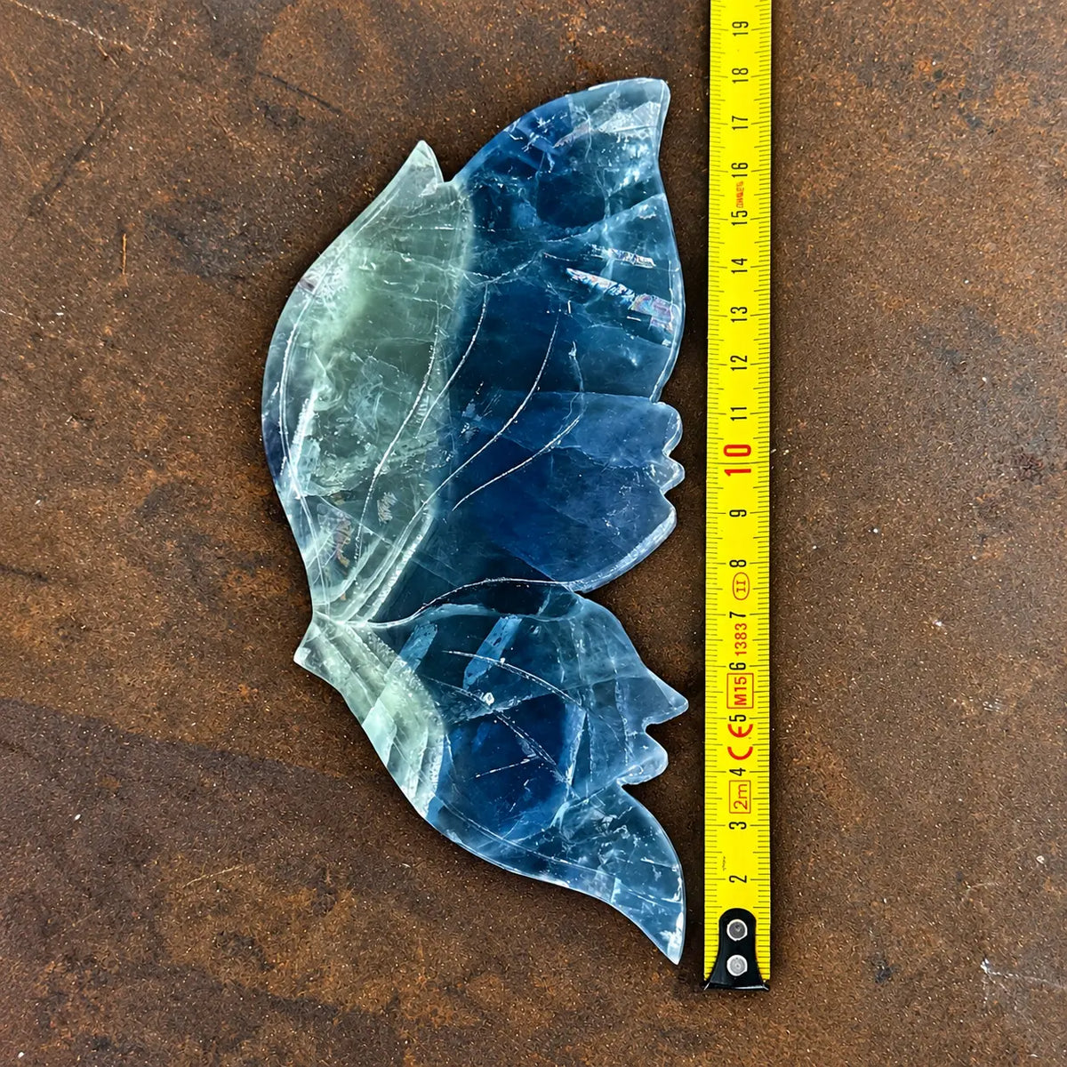Blue and Green Fluorite Crystal Wings on Butterfly Stand shown from another angle