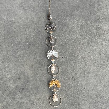 Tree of Life crystal wall hanging suncatcher with amethyst citrine clear quartz for energy cleansing, emotional healing, clarity, and spiritual balance
