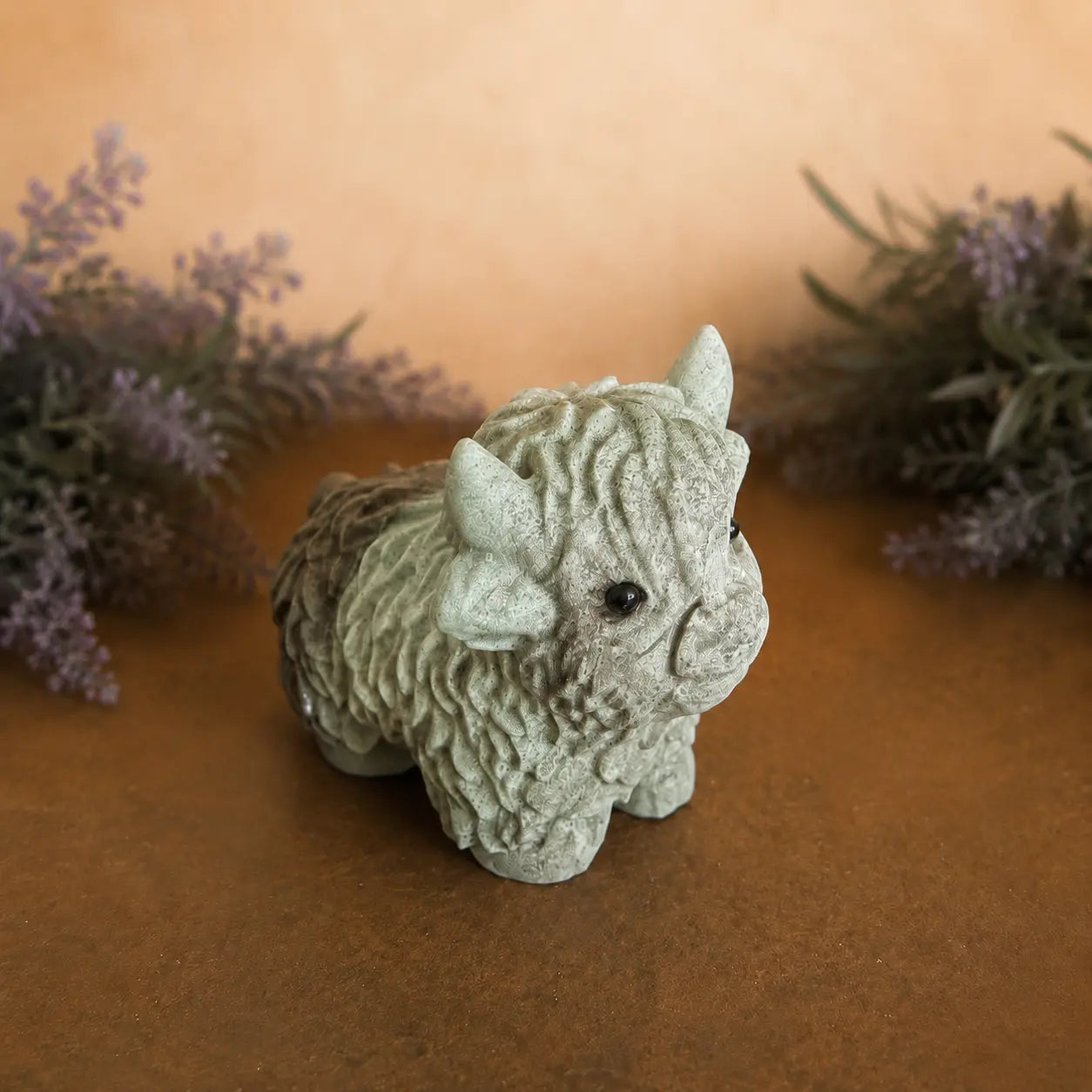 Brown Moss Agate Highland Cow Carving – Grounding & Stability