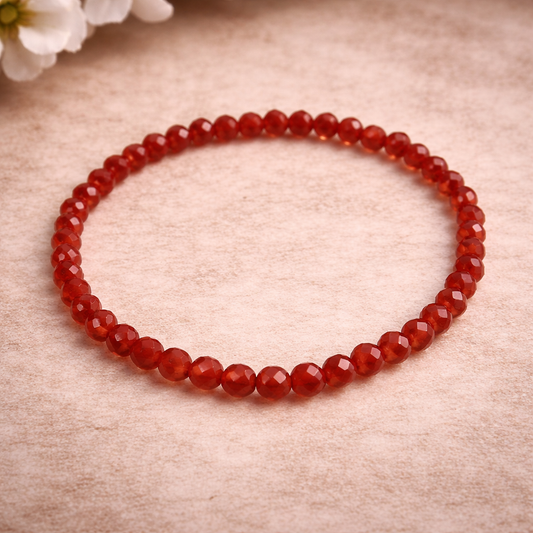 Carnelian Bracelet 4mm – Faceted Crystal Bracelet for Confidence, Motivation & Vital Energy