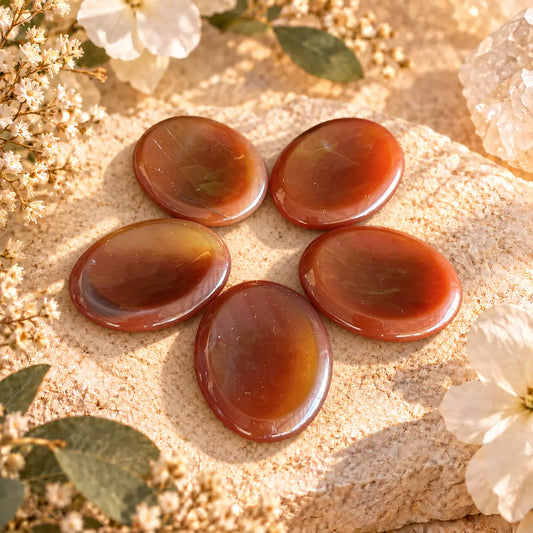 Carnelian worry stone approx. 4.5 × 3.5 cm