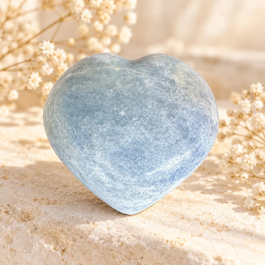 Celestite crystal heart, 358g approximately 9cm, natural pale blue gemstone heart carving photographed for Spiritual Gifts