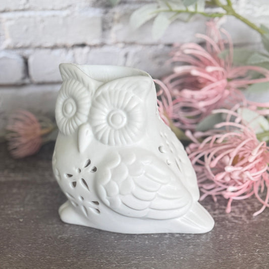 Ceramic Wise Owl oil burner for spiritual healing, calm, relaxation, and positive energy