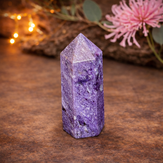 Charoite Crystal Tower – Transformation, Courage & Spiritual Growth