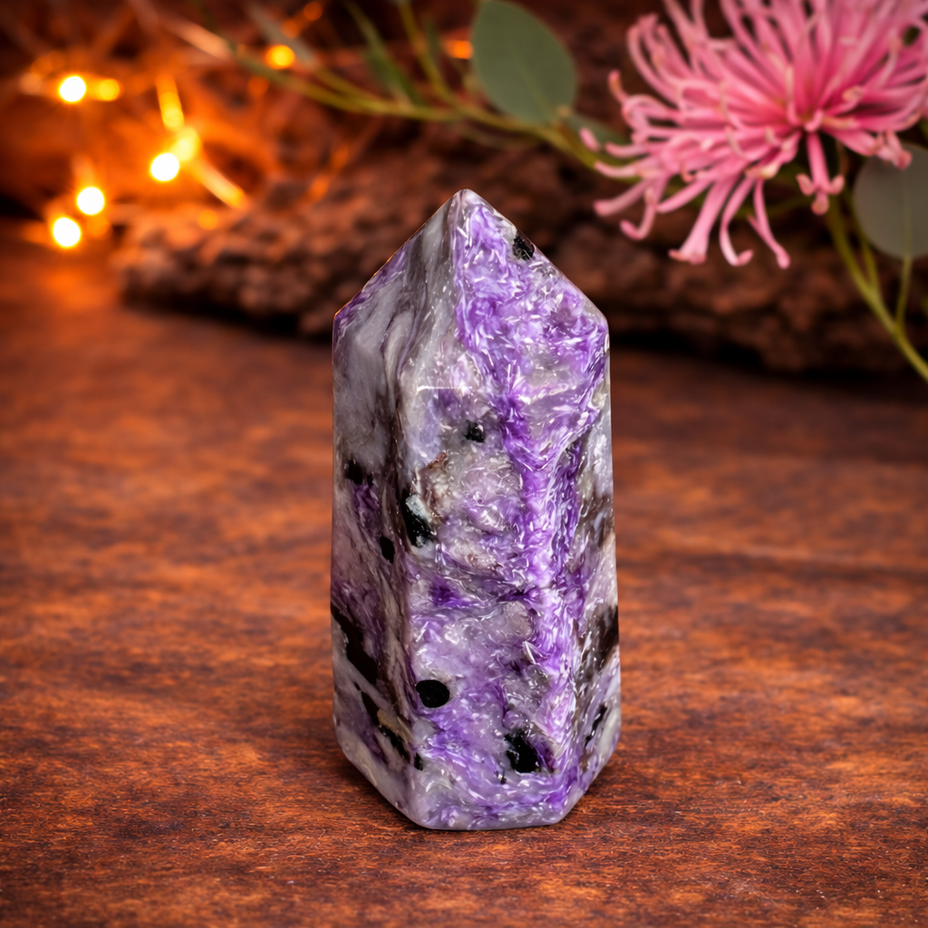 Charoite Crystal Tower – Transformation, Courage & Spiritual Growth