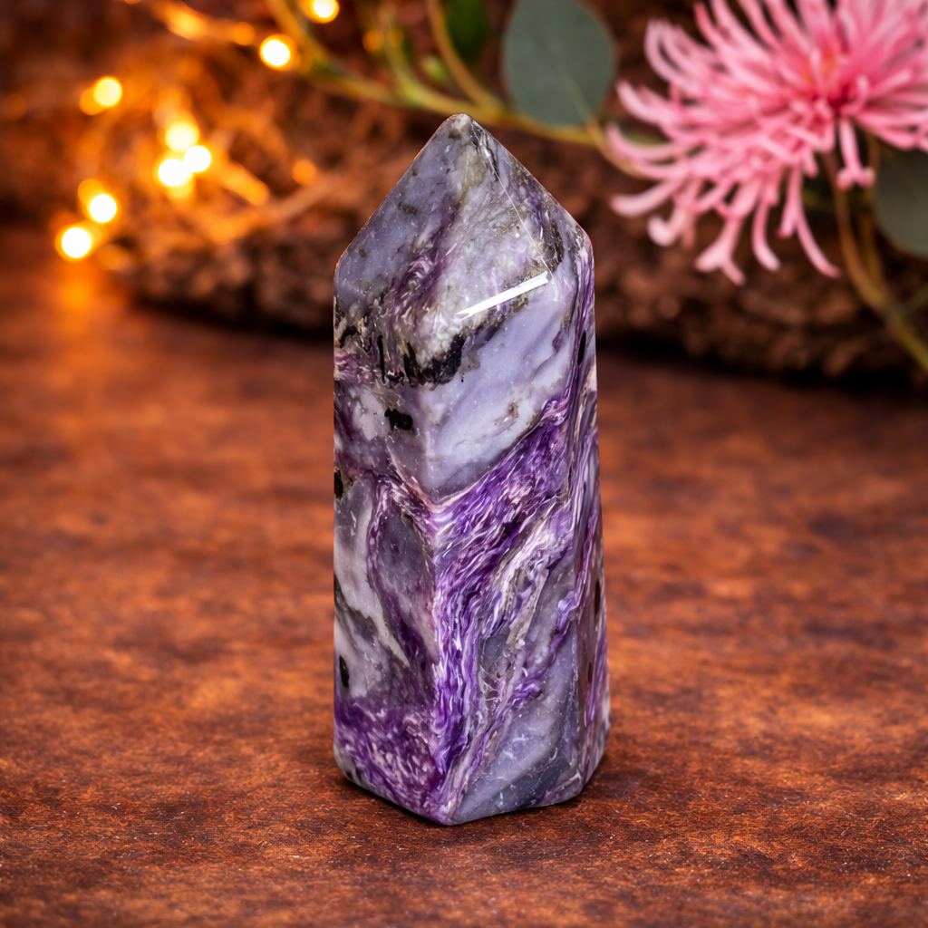 Charoite Crystal Tower – Transformation, Courage & Spiritual Growth