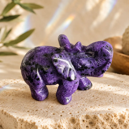 Charoite Elephant Carving - Transformation, Intuition and Inner Strength