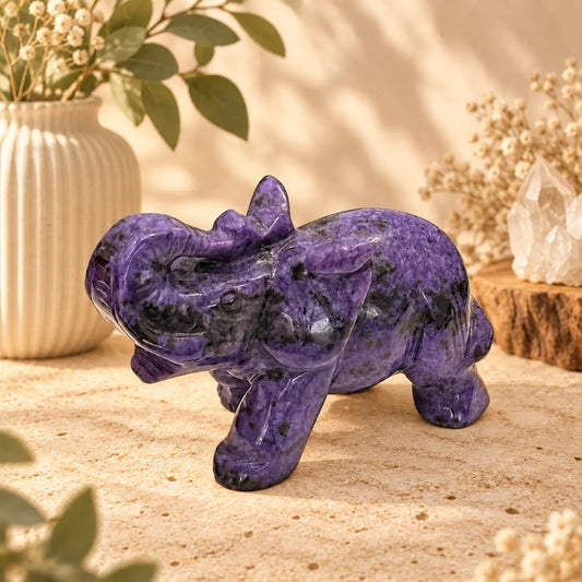 Charoite Elephant Carving - Transformation, Intuition and Inner Strength
