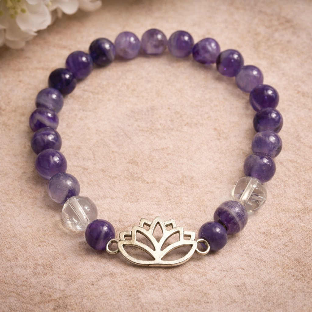 chevron amethyst bracelet australia spiritual bracelet intuition calm anxiety healing lotus charm
