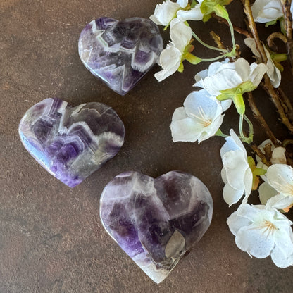 Chevron Amethyst Crystal Heart purple white banded healing crystal for emotional healing protection spiritual gift Australia