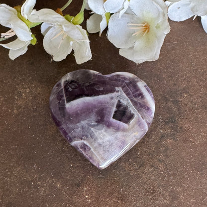 Chevron Amethyst Crystal Heart purple white banded healing crystal for emotional healing protection spiritual gift Australia