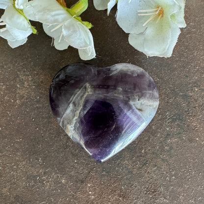 Chevron Amethyst Crystal Heart purple white banded healing crystal for emotional healing protection spiritual gift Australia