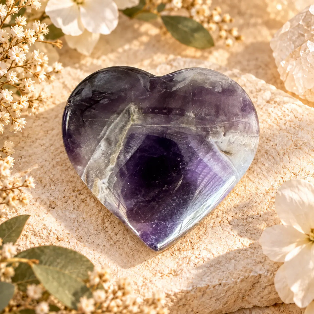Chevron Amethyst crystal heart Small 2, approximately 4.5 cm, natural violet and white banding