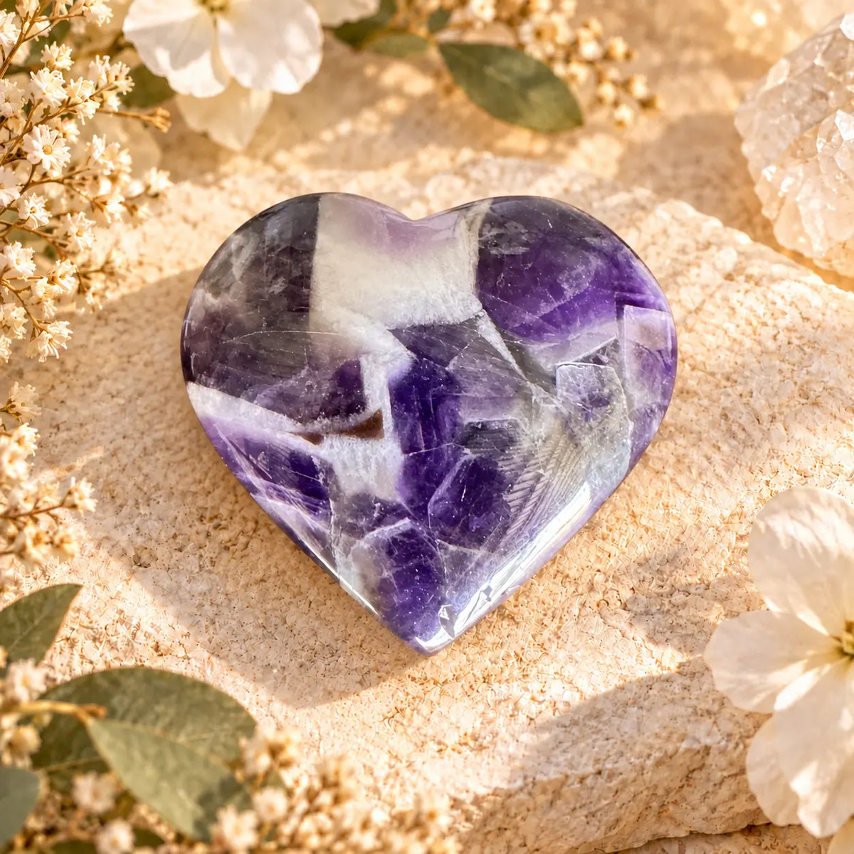 Chevron Amethyst crystal heart Small 3, approximately 4.5 cm, natural violet and white banding