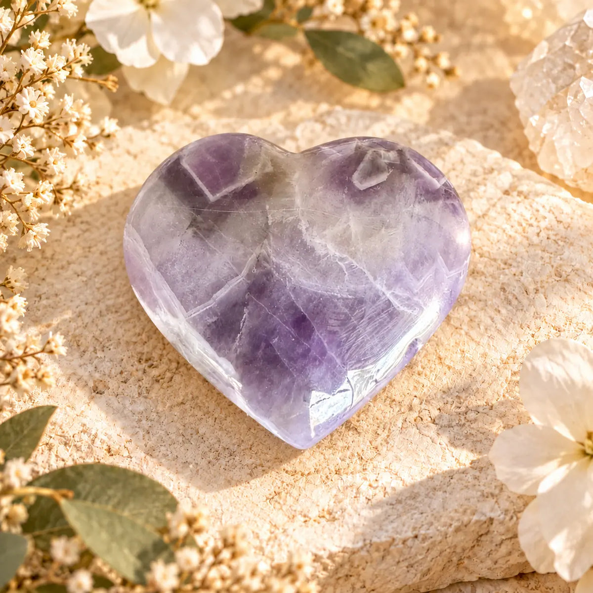 Chevron Amethyst crystal heart Small 4, approximately 4.5 cm, natural violet and white banding