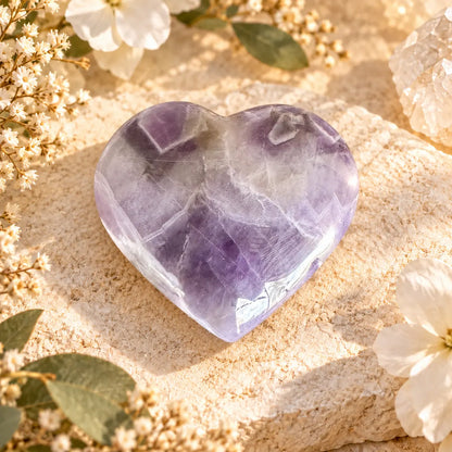 Chevron Amethyst crystal heart Small 4, approximately 4.5 cm, natural violet and white banding