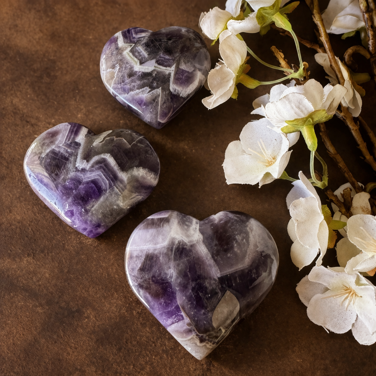 Chevron Amethyst Crystal Heart purple white banded healing crystal for emotional healing protection spiritual gift Australia