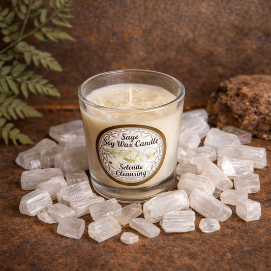 Cleansing Selenite & Sage Spiritual Votive Candle – Energy Cleansing Intentional Candle