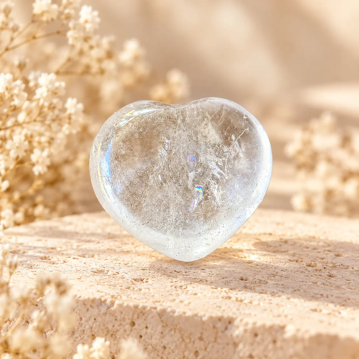 Clear Quartz crystal heart 137g front view, polished natural crystal showing individual inclusions – Spiritual Gifts