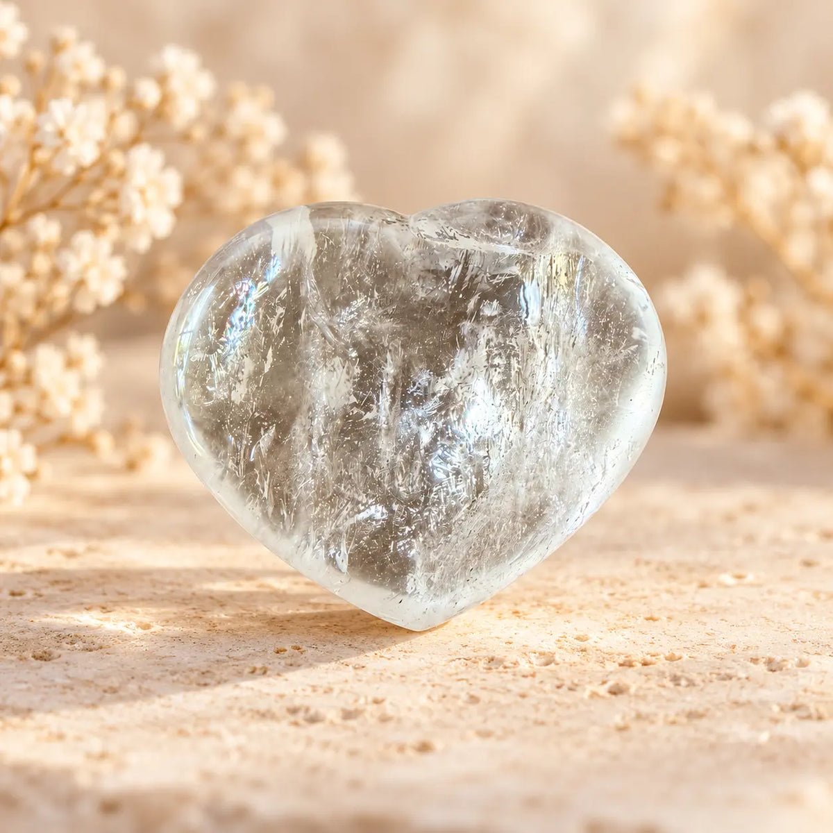 Clear Quartz crystal heart 238g front view, polished natural crystal showing individual inclusions – Spiritual Gifts