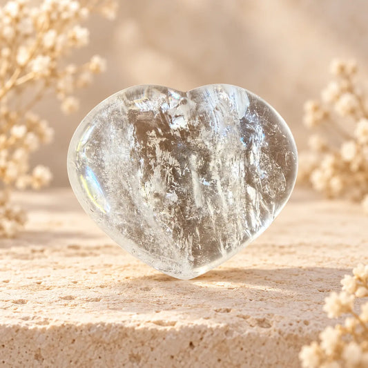 Clear Quartz crystal heart 238g reverse view, polished natural crystal showing individual inclusions – Spiritual Gifts