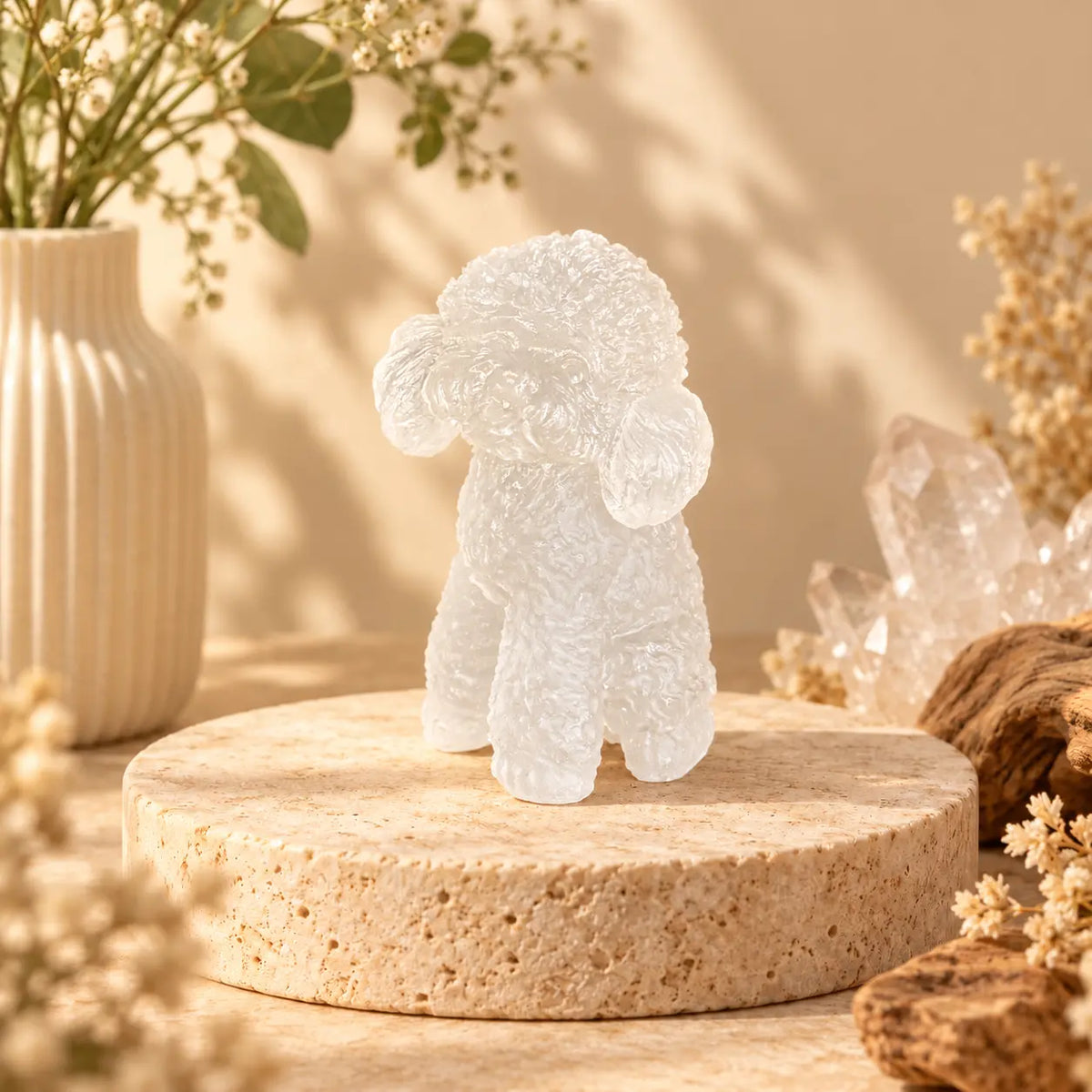 Clear Quartz Cavoodle, Moodle or Toy Poodle crystal dog figurine