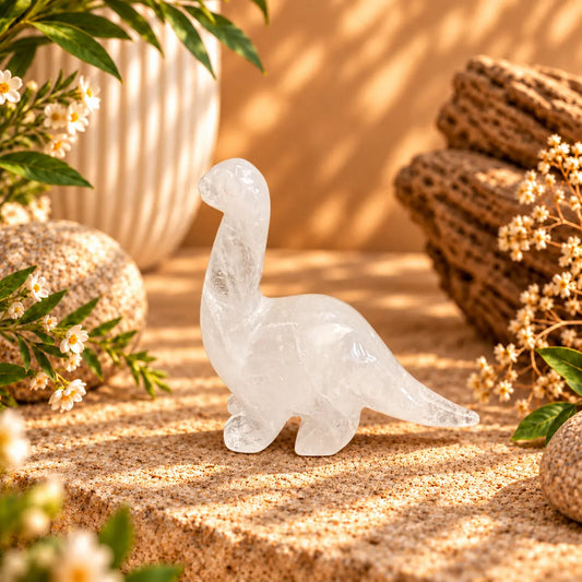 Clear Quartz crystal dinosaur carving approximately 7cm tall