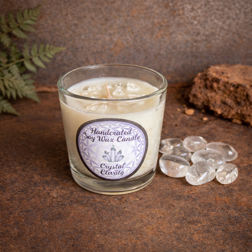 Clear Quartz Patchouli spiritual votive candle for clarity, grounding, emotional healing, and energy alignment
